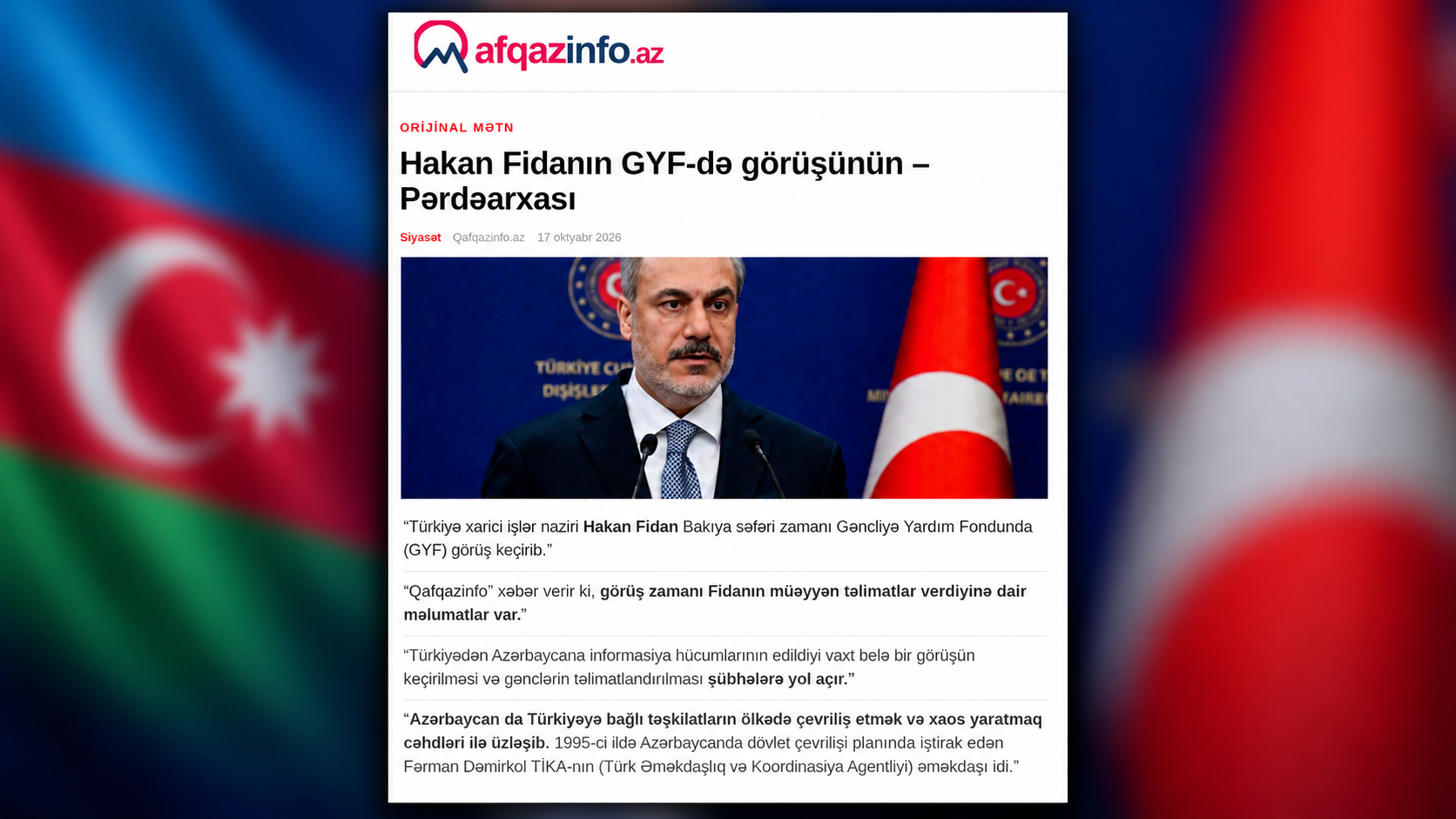 İlham Aliyev’e yakın medyadan Hakan Fidan’a “darbe” suçlaması